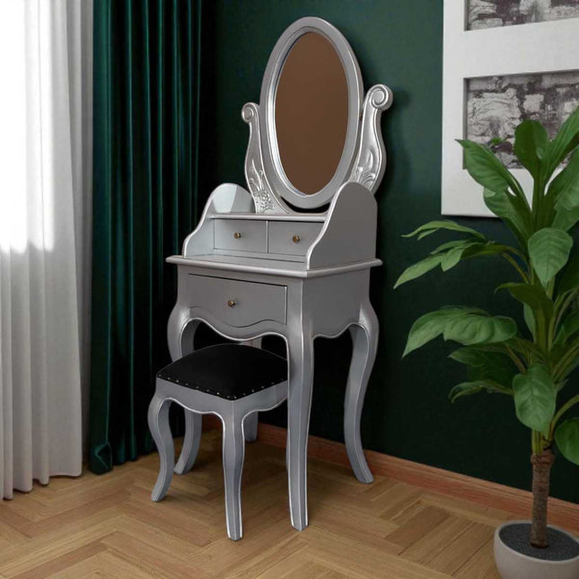 NORDHERM FRENCH DRESSING TABLE & STOOL ☆ SILVER
