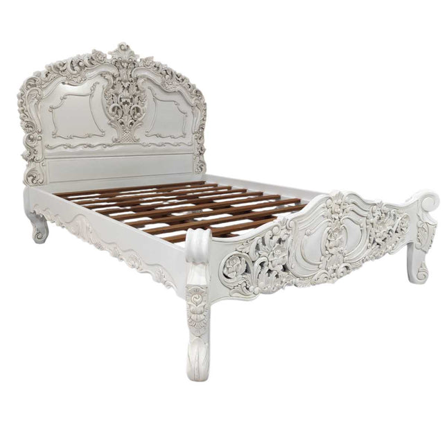 VERNON ROCOCO MAHOGANY WOOD BED ☆ WHITE