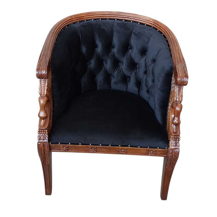 Empire Revival Swan carved Tub Chair ☆ Walnut & Black