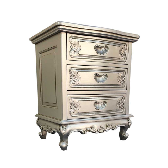 DOMINIQUE MAHOGANY WOOD NIGHTSTAND ☆ SILVER