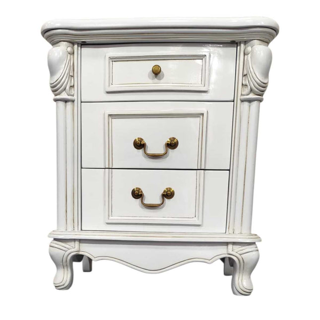 DIEU MAHOGANY WOOD NIGHTSTAND ☆ WHITE ANTIQUE