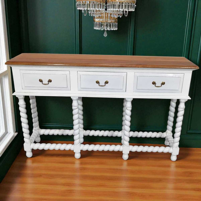 OXTON MAHOGANY WOOD CONSOLE TABLE ☆ WHITE & NATURAL