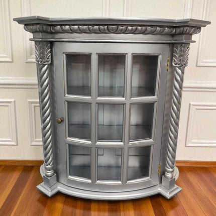 Frances Louis Mahogany Wood Wall Cabinet ☆ Silver