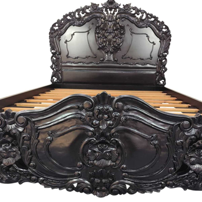 VERNON MAHOGANY CARVED ROCOCO BED ☆ BLACK