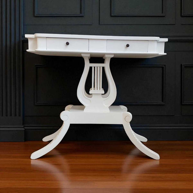 Lyre Mahogany wood Console Table ☆ White Antique