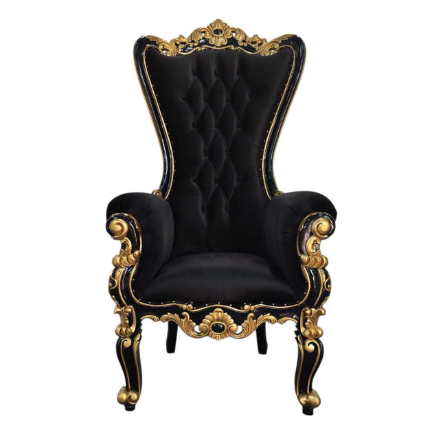 Hollywood Regency Throne Chair ☆ Black & Gold