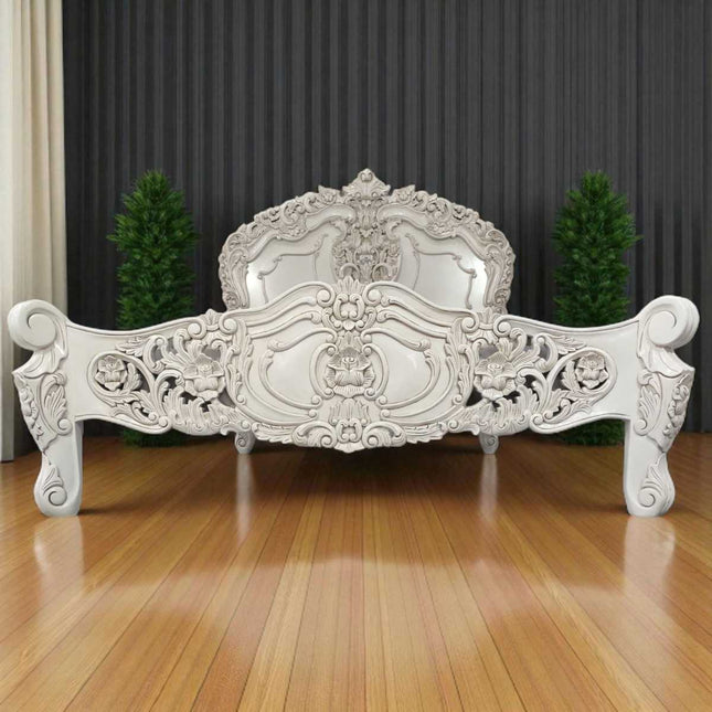 VERNON ROCOCO MAHOGANY WOOD BED ☆ WHITE