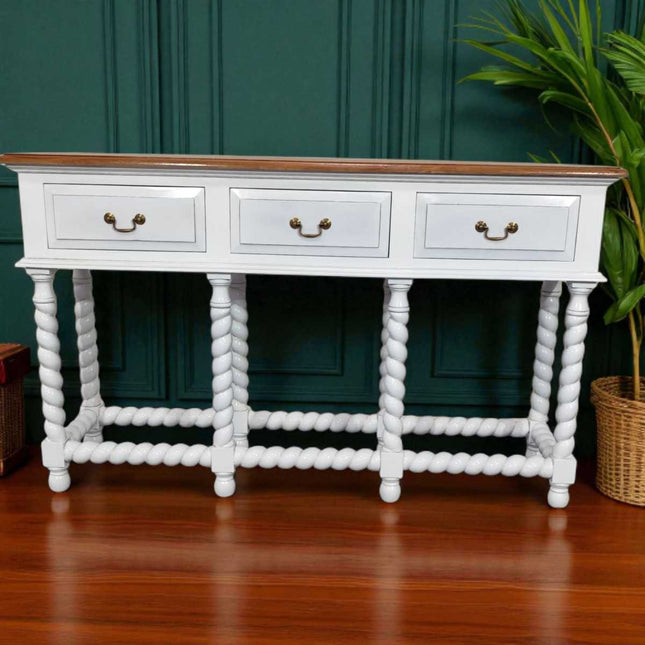 OXTON MAHOGANY WOOD CONSOLE TABLE ☆ WHITE & NATURAL