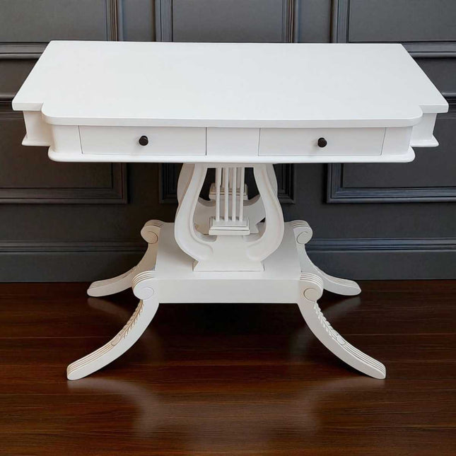 Lyre Mahogany wood Console Table ☆ White Antique