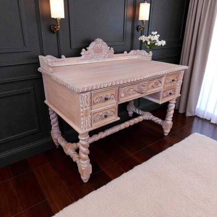 Bernard Mahogany Wood French Desk ☆ Natural White-Wash