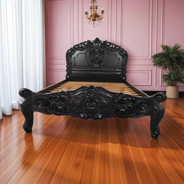 VERNON MAHOGANY CARVED ROCOCO BED ☆ BLACK