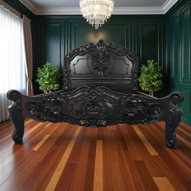 VERNON MAHOGANY CARVED ROCOCO BED ☆ BLACK