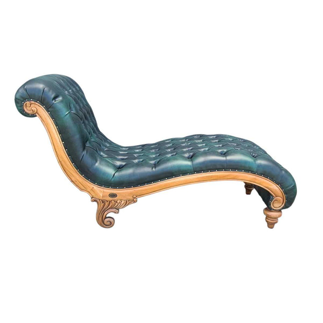Morsana Chaise Walnut & Green Faux leather