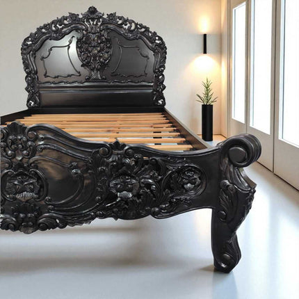 VERNON MAHOGANY CARVED ROCOCO BED ☆ BLACK