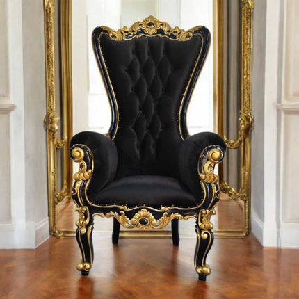 Hollywood Regency Throne Chair ☆ Black & Gold