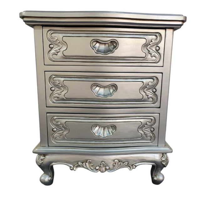 DOMINIQUE MAHOGANY WOOD NIGHTSTAND ☆ SILVER