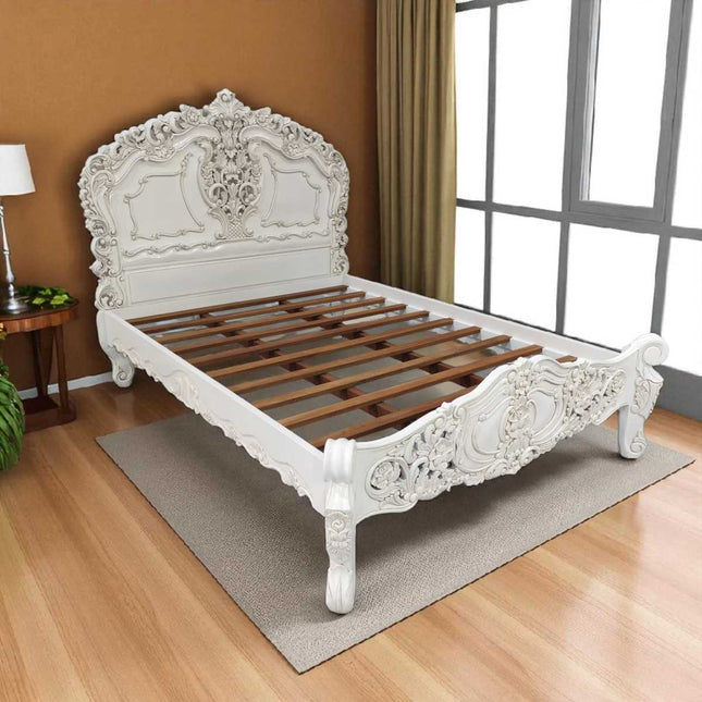 VERNON ROCOCO MAHOGANY WOOD BED ☆ WHITE