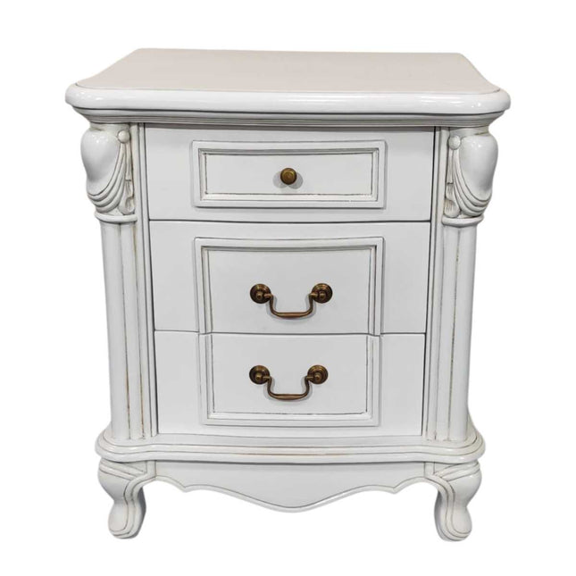 DIEU MAHOGANY WOOD NIGHTSTAND ☆ WHITE ANTIQUE