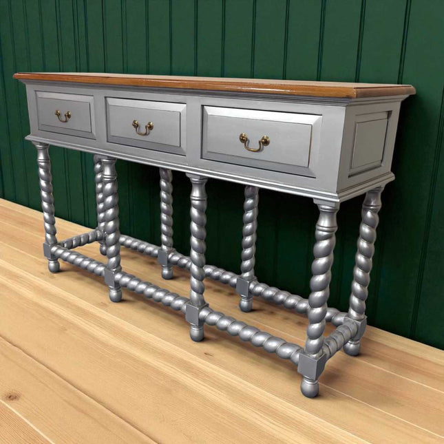 OXTON MAHOGANY WOOD CONSOLE TABLE ☆ SILVER & NATURAL