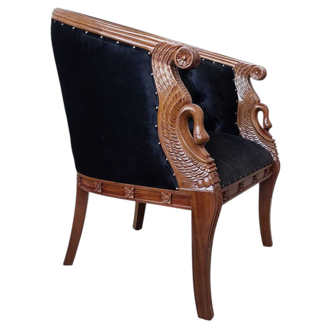 Empire Revival Swan carved Tub Chair ☆ Walnut & Black