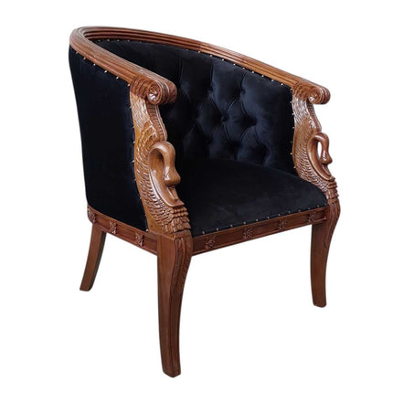 Empire Revival Swan carved Tub Chair ☆ Walnut & Black
