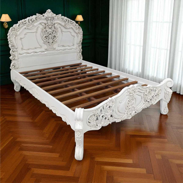 VERNON ROCOCO MAHOGANY WOOD BED ☆ WHITE