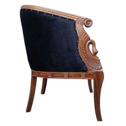 Empire Revival Swan carved Tub Chair ☆ Walnut & Black