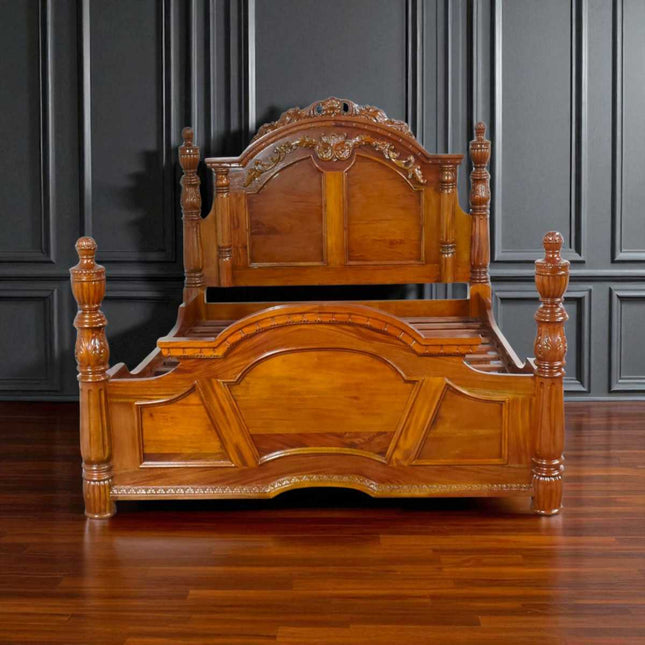 SATURN GOTHIC COLUMN BED ☆ WALNUT LIGHT