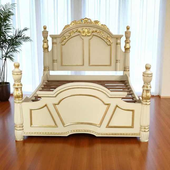 SATURN GOTHIC COLUMN BED ☆CREAM & GOLD