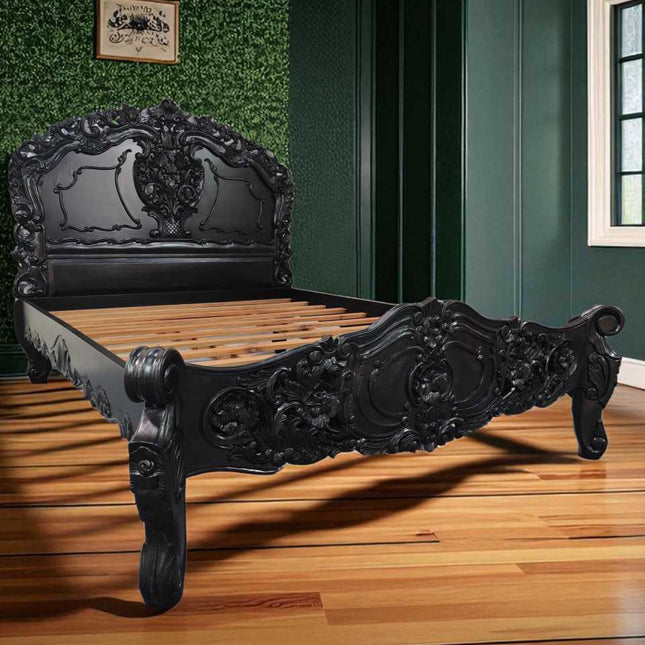 VERNON MAHOGANY CARVED ROCOCO BED ☆ BLACK