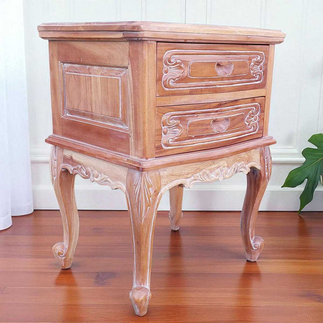 Lucien French Nightstand ☆ Natural White- wash