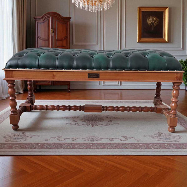 Dawson Colonial Bedroom seat ☆ Walnut Light & Green