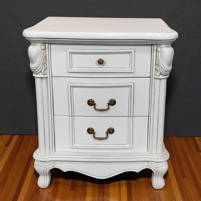 DIEU MAHOGANY WOOD NIGHTSTAND ☆ WHITE ANTIQUE