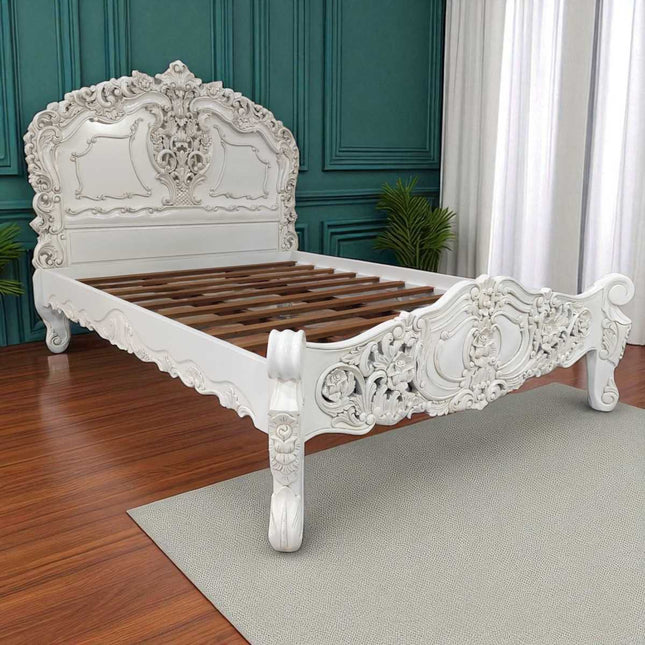 VERNON ROCOCO MAHOGANY WOOD BED ☆ WHITE