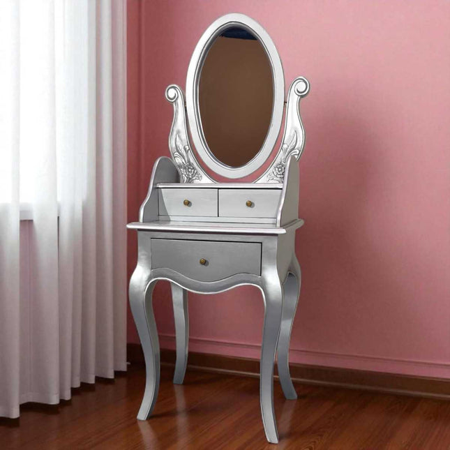 NORDHERM FRENCH DRESSING TABLE & STOOL ☆ SILVER