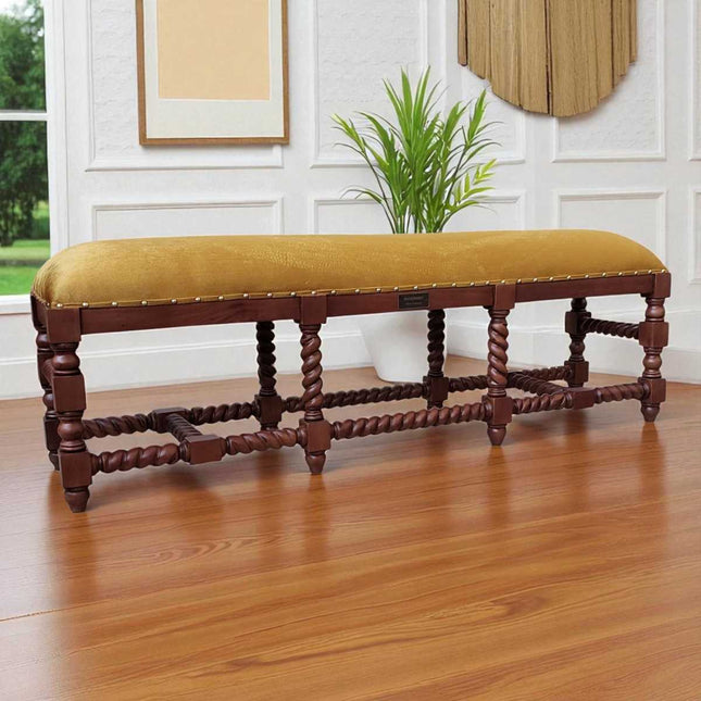 HAZELHURST BED END BENCH SEAT ☆ WALNUT & GOLD VELVET