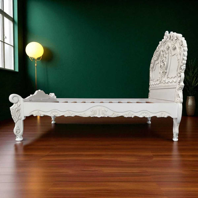 VERNON ROCOCO MAHOGANY WOOD BED ☆ WHITE