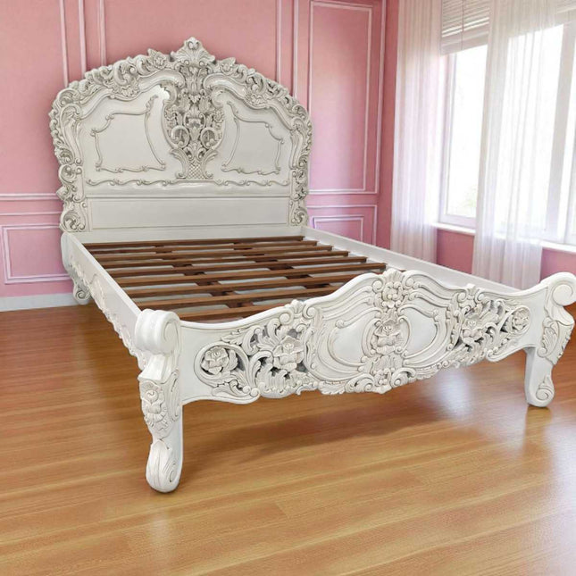 VERNON ROCOCO MAHOGANY WOOD BED ☆ WHITE