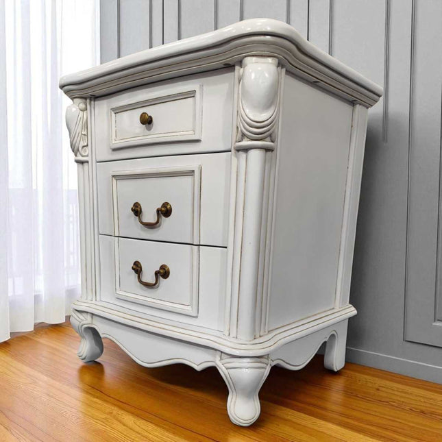 DIEU MAHOGANY WOOD NIGHTSTAND ☆ WHITE ANTIQUE