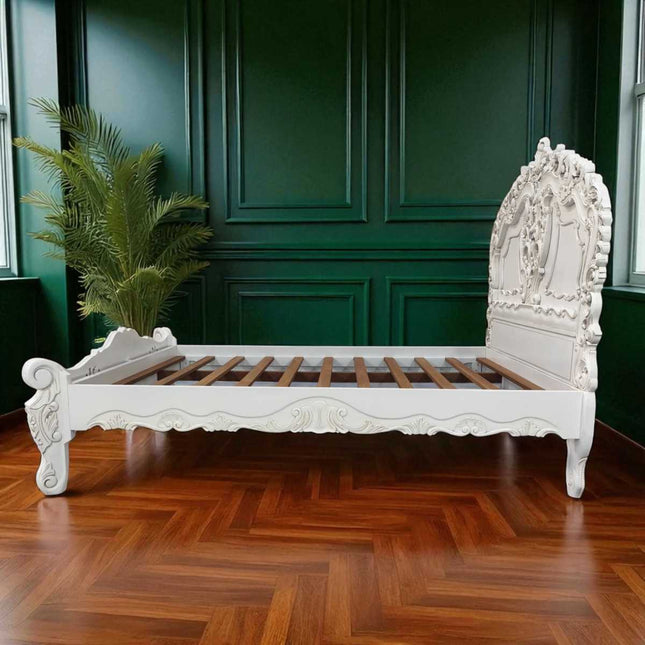 VERNON ROCOCO MAHOGANY WOOD BED ☆ WHITE