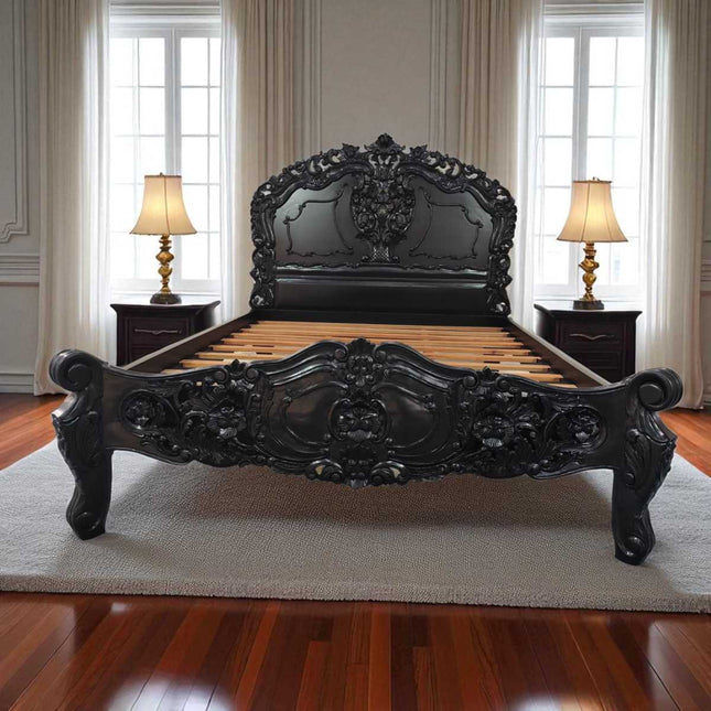 VERNON MAHOGANY CARVED ROCOCO BED ☆ BLACK