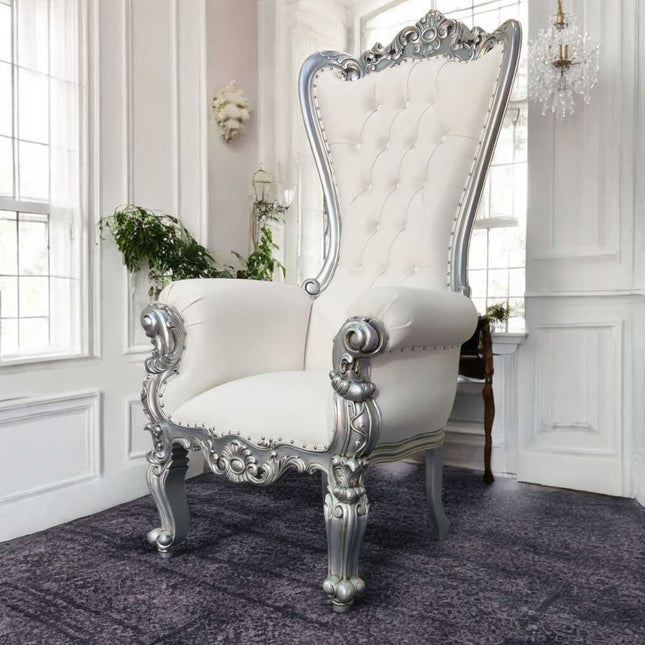 HOLLYWOOD REGENCY THRONE ☆ Silver & White