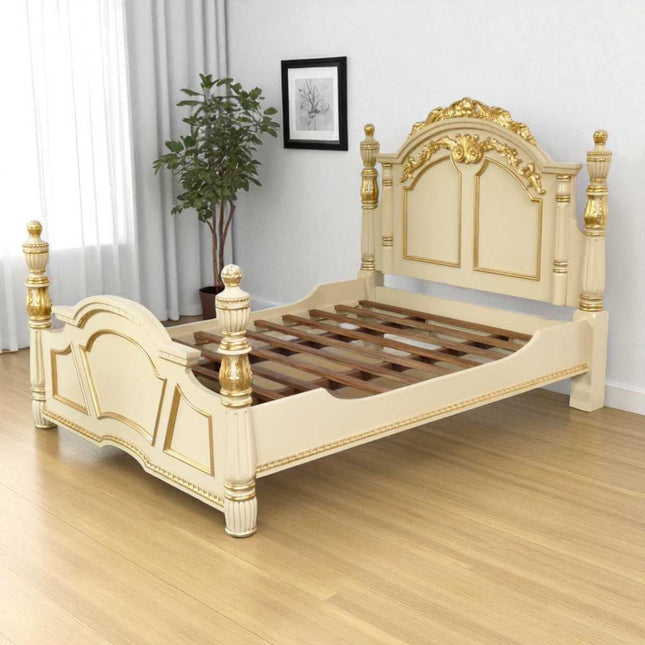 SATURN GOTHIC COLUMN BED ☆CREAM & GOLD