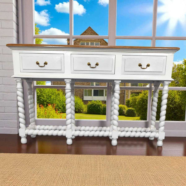 OXTON MAHOGANY WOOD CONSOLE TABLE ☆ WHITE & NATURAL